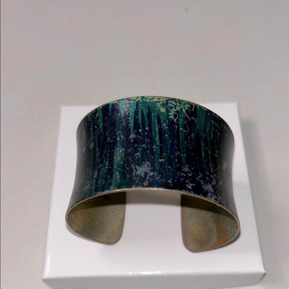 Cuff bracelet Abstract Blue Green artisan metal nature boho Fairycore bohemian